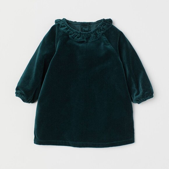๐ 2 for 30 ๐ H&M Forest Green Cotton Velvet Dress | Christmas Holiday - Picture 1 of 3